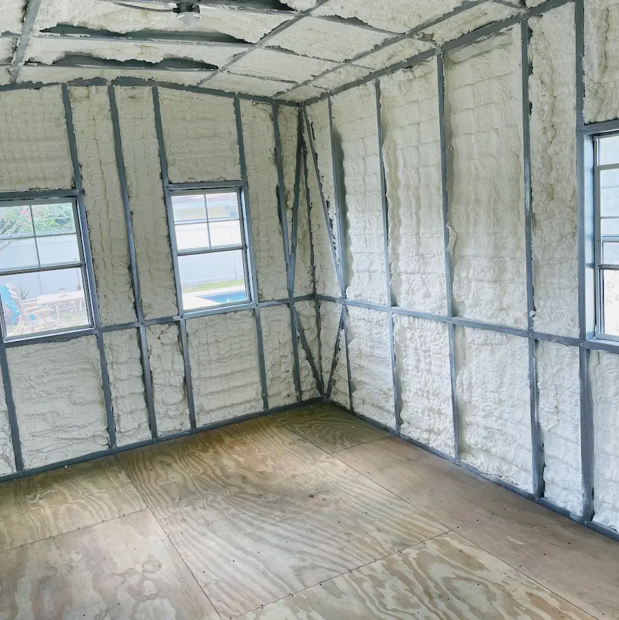 Closed-cell spray foam insulation applied to wall cavities in a residential project in Travis Ranch